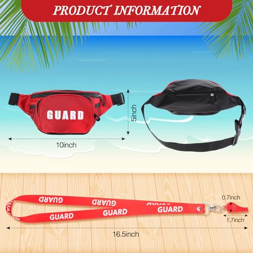 HI-BOOM Hiboom 18 Pcs Guard Costume Supplies Guard Fanny Pack with Whistle Lanyard First Aid Hip Pack Whistle with Lanyard Adjustable Strap Zipper Pouch Red Emergency Equipment Set - Image 3