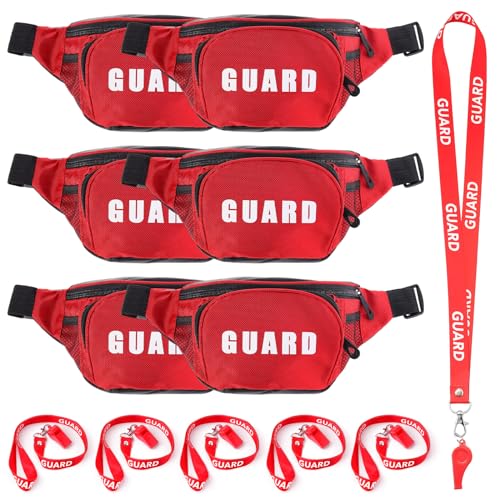 HI-BOOM Hiboom 18 Pcs Guard Costume Supplies Guard Fanny Pack with Whistle Lanyard First Aid Hip Pack Whistle with Lanyard Adjustable Strap Zipper Pouch Red Emergency Equipment Set - Image 1