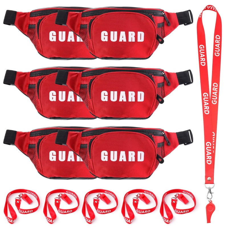 HI-BOOM Hiboom 18 Pcs Guard Costume Supplies Guard Fanny Pack with Whistle Lanyard First Aid Hip Pack Whistle with Lanyard Adjustable Strap Zipper Pouch Red Emergency Equipment Set - Image 2