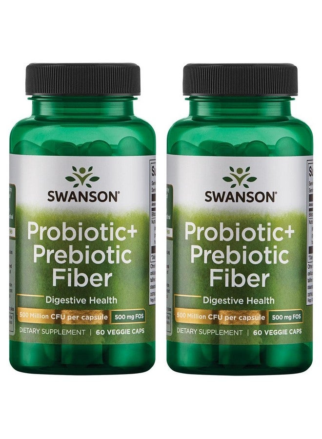 SWANSON Prebiotic + Probiotic Fiber Natural Supplement Promoting Digestive System & Immune Health Support Aids Regularity & Gi Tract Health (60 Capsules 500 Million Cfu Each) (2 Pack) - Image 1