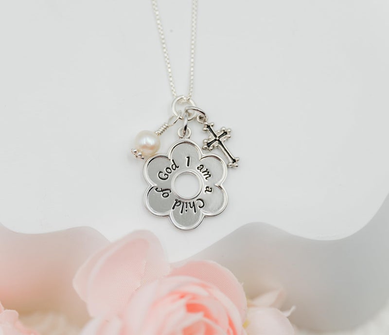 Precious Pieces Sterling Silver First Communion "I am a Child of God" Necklace with Cross Baptism Gift Girls, 14" - Image 5