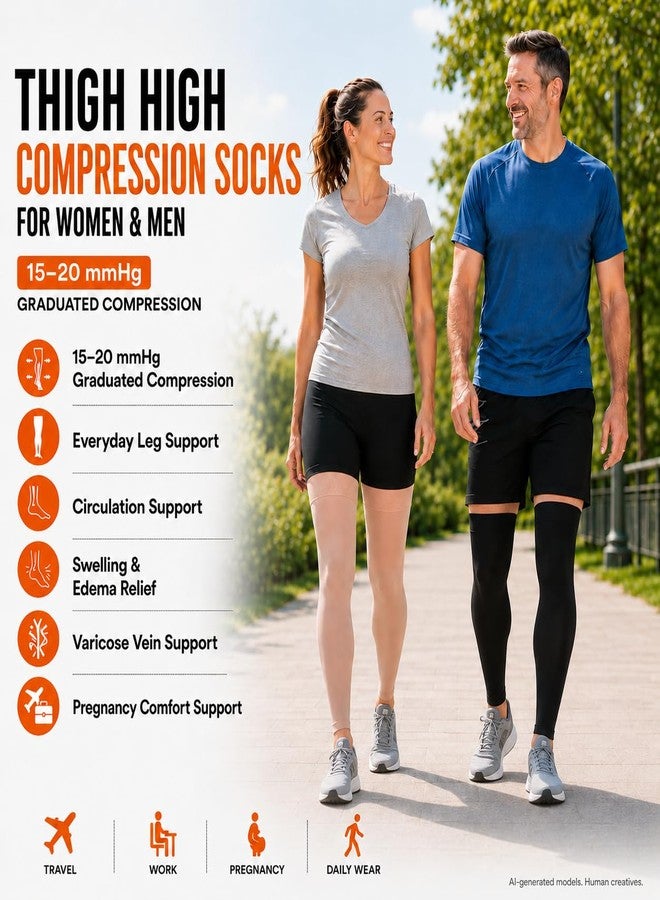 Doc Miller Thigh High Compression Socks for Women & Men, Footless 15-20 mmHg Compression Stockings for Circulation Support, Swelling, Varicose Veins, Travel, Work, Pregnancy & Daily Wear, 1 Pair - Image 2