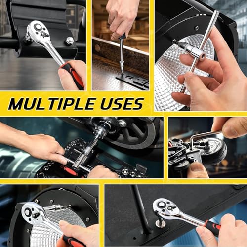 Hetkrishi Mechanics Tools Kit and Socket Set, 108-Piece Socket Wrench Set, 1/4" & 1/2" Drive, with Long Extension Bars - Image 3