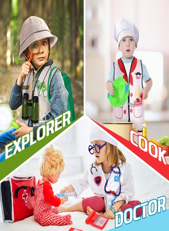 Sratte 3 مجموعات ملابس تنكرية ولعب أدوار للأطفال، ملابس تنكرية للأولاد والبنات، زي طبيب، طباخ، سترة مستكشف للأطفال، إكسسوارات لعب الأدوار للأطفال - Image 3