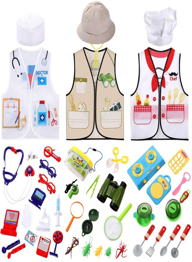 Sratte 3 مجموعات ملابس تنكرية ولعب أدوار للأطفال، ملابس تنكرية للأولاد والبنات، زي طبيب، طباخ، سترة مستكشف للأطفال، إكسسوارات لعب الأدوار للأطفال - Image 2