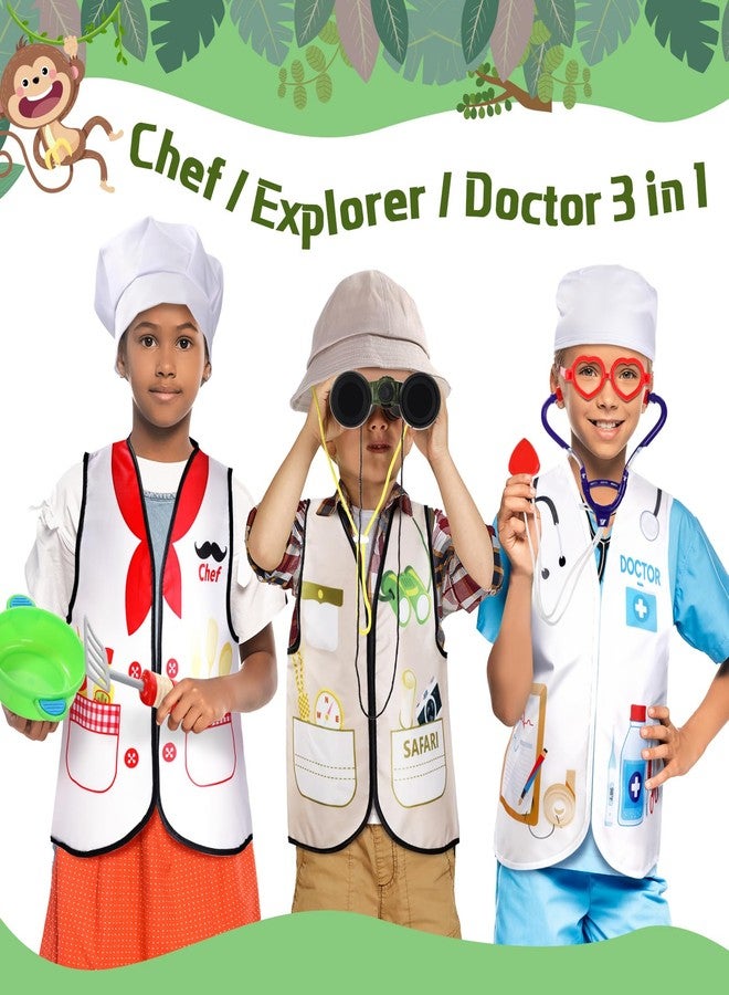 Sratte 3 مجموعات ملابس تنكرية ولعب أدوار للأطفال، ملابس تنكرية للأولاد والبنات، زي طبيب، طباخ، سترة مستكشف للأطفال، إكسسوارات لعب الأدوار للأطفال - Image 5