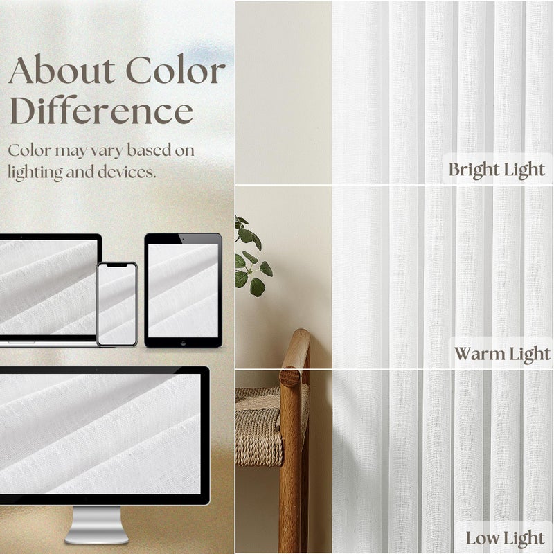 TWODRAPES Thick Linen White Curtains 90 Inches Long for Living Room Bedroon Aesthetic Pinch Pleated Drapes with Hooks Rings Back Tab Light Filtering Semi Sheer Ceiling Floor Custom Made Memory Trained Curtain - Image 4