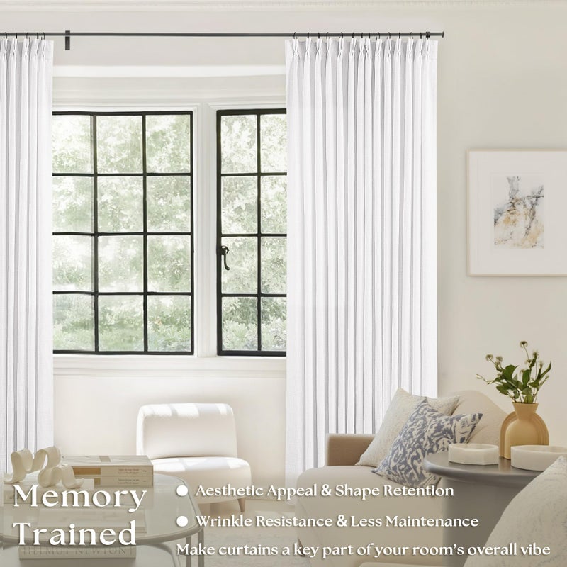 TWODRAPES Thick Linen White Curtains 90 Inches Long for Living Room Bedroon Aesthetic Pinch Pleated Drapes with Hooks Rings Back Tab Light Filtering Semi Sheer Ceiling Floor Custom Made Memory Trained Curtain - Image 2