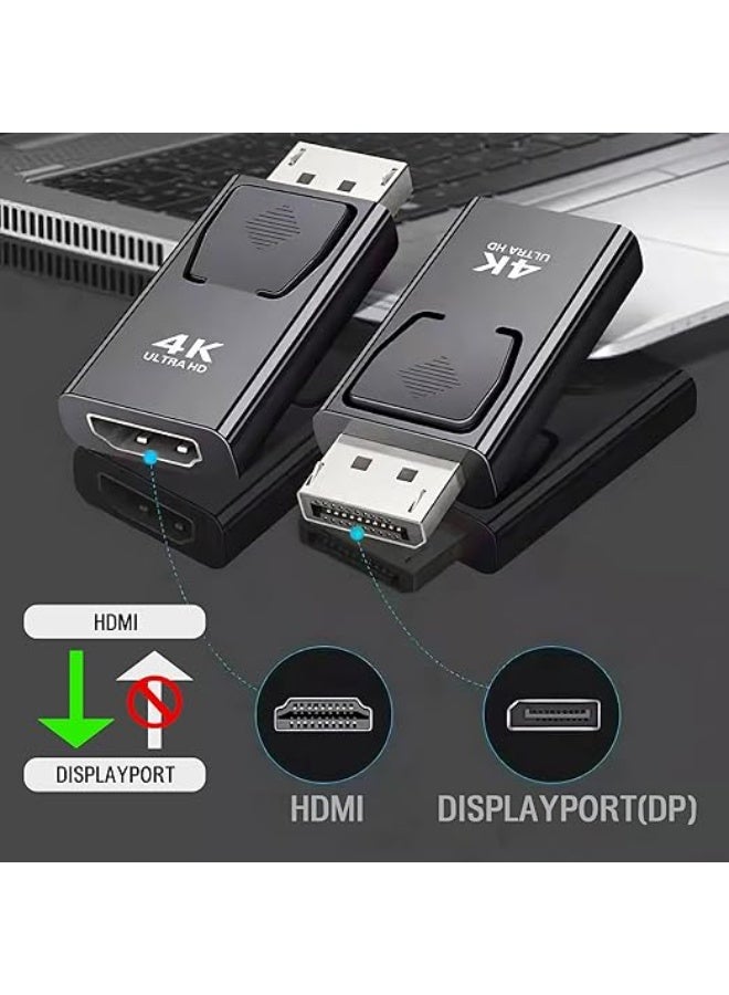 محول من منفذ DisplayPort إلى HDMI بدقة 4K – ذكر إلى أنثى – مطلي بالنيكل – للابتوب والكمبيوتر والتلفزيون – أسود وفضي – عبوة من قطعتين - Image 4