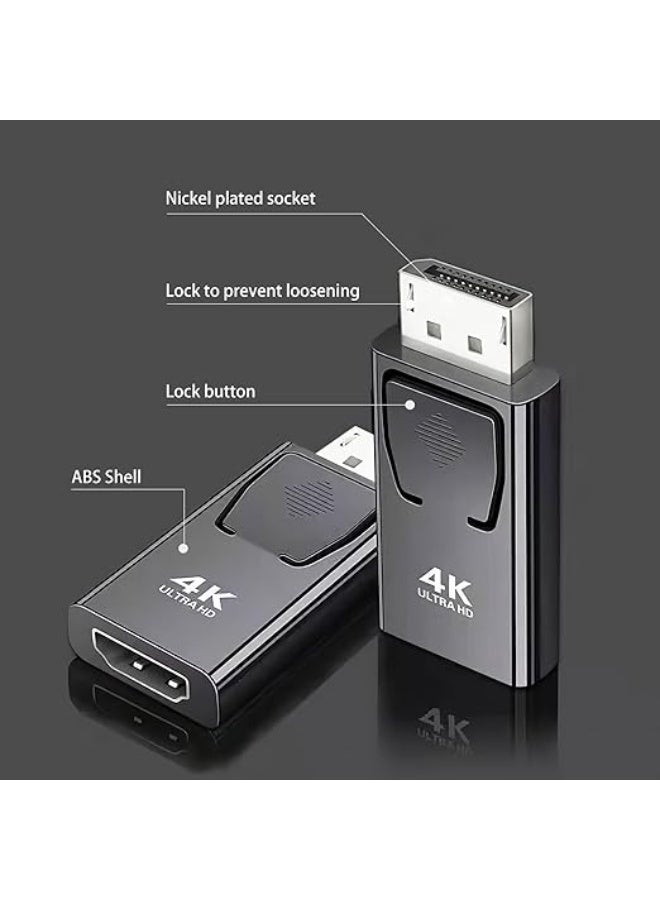 محول من منفذ DisplayPort إلى HDMI بدقة 4K – ذكر إلى أنثى – مطلي بالنيكل – للابتوب والكمبيوتر والتلفزيون – أسود وفضي – عبوة من قطعتين - Image 3