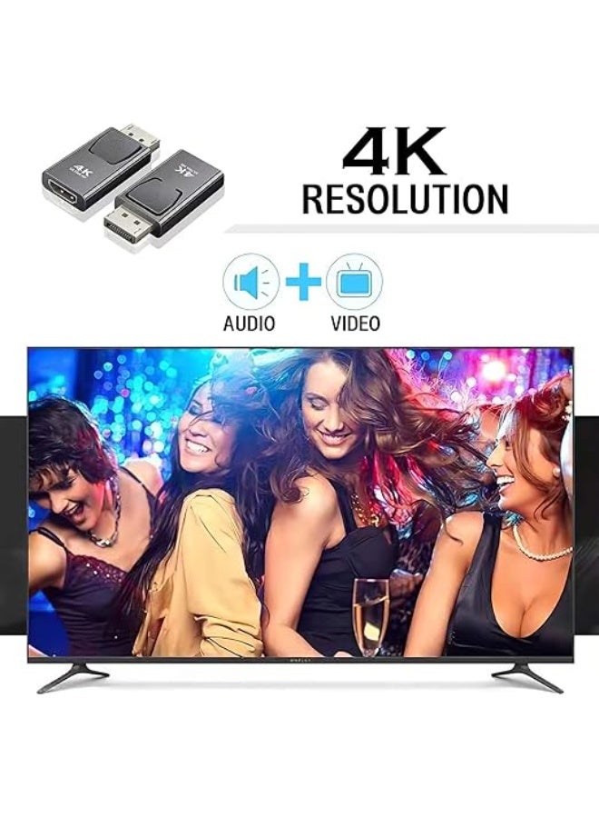 محول من منفذ DisplayPort إلى HDMI بدقة 4K – ذكر إلى أنثى – مطلي بالنيكل – للابتوب والكمبيوتر والتلفزيون – أسود وفضي – عبوة من قطعتين - Image 2