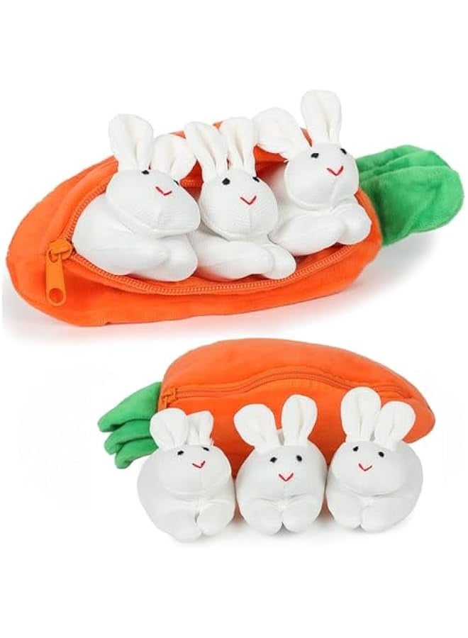 Hide and Seek Plush Bunnies in Carrot Pouch, Bunnies Stuffed Animal with Zipper Pouch,3  Rabbit and Carrot Purse Toy  - Image 1