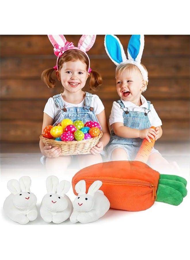 Hide and Seek Plush Bunnies in Carrot Pouch, Bunnies Stuffed Animal with Zipper Pouch,3  Rabbit and Carrot Purse Toy  - Image 2