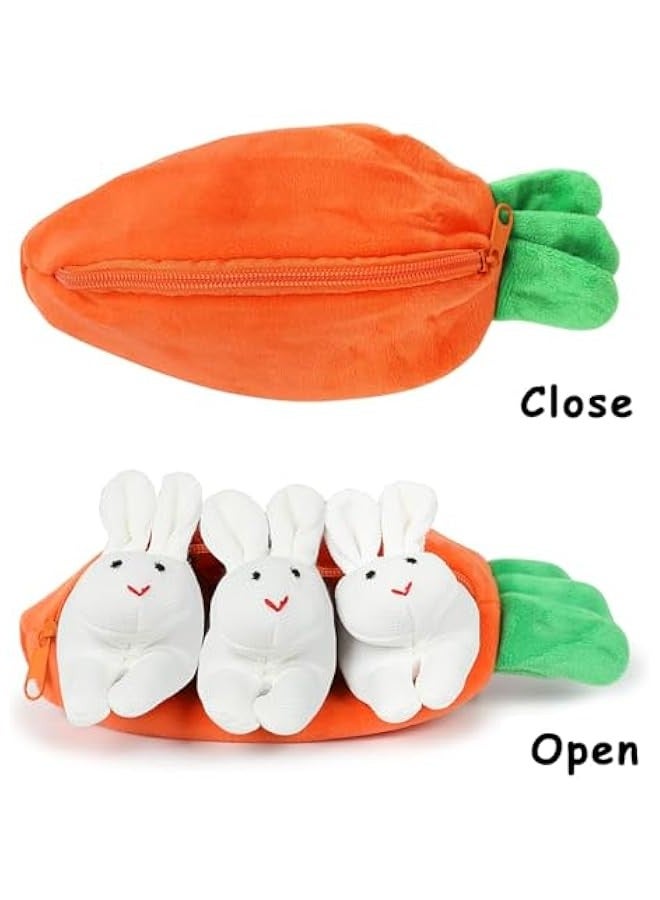 Hide and Seek Plush Bunnies in Carrot Pouch, Bunnies Stuffed Animal with Zipper Pouch,3  Rabbit and Carrot Purse Toy  - Image 3