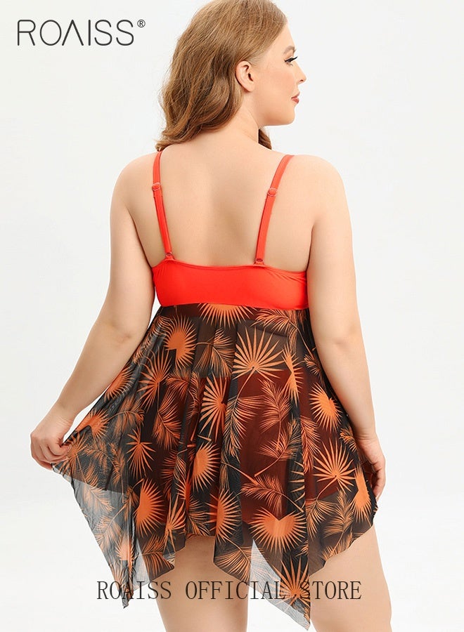 roaiss 2 Piece Plus Size Swimsuit for Women Conservative Split Bikini Suits Involves High Waisted Tankini Dress Top with Bra Pad and Boxer Briefs  - Image 4