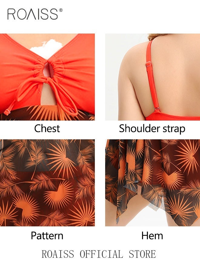 roaiss 2 Piece Plus Size Swimsuit for Women Conservative Split Bikini Suits Involves High Waisted Tankini Dress Top with Bra Pad and Boxer Briefs  - Image 5