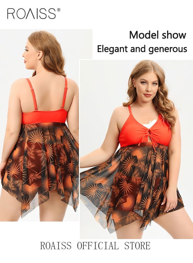 roaiss 2 Piece Plus Size Swimsuit for Women Conservative Split Bikini Suits Involves High Waisted Tankini Dress Top with Bra Pad and Boxer Briefs  - Image 2