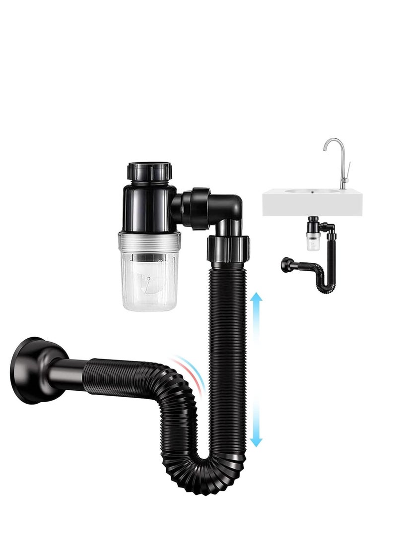Zikra Bathroom Sink Drain Kit Sink Drain Pipe, with Flexible Expandable P-Trap Sink Drain Pipe Tube, Suitable for Bathroom Sink, Kitchen Sink, Garbage Disposal & Shampoo Bowls - Image 1