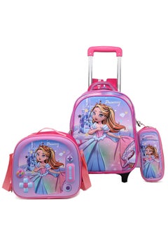 Stargold Baby Backpack 3Pcs For Baby Girls 1 lunch 1 Pencil Box And 1 Bag With Adjustable Strap For School 2 Wheels 14 Inch  - Image 1