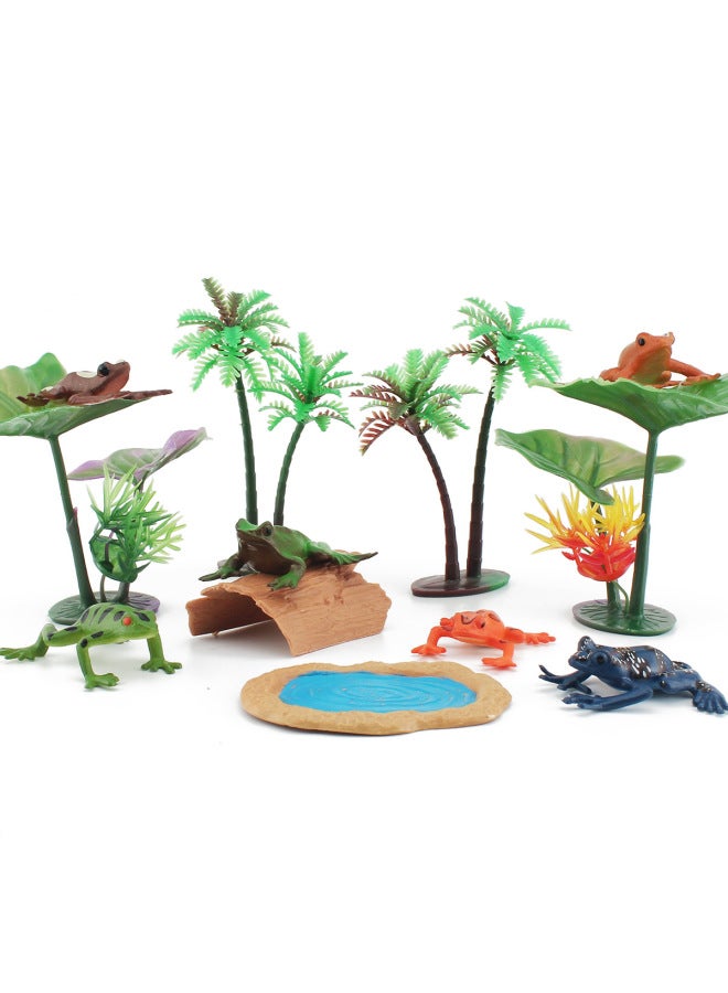 Simulation Pond Tree Lotus Leaf Wood Block Frog Model Microscopic Scene Frog Fish Pond Accessories Set Ornaments-Color:BL-8013 Fish Pond Accessories 22g  - Image 2