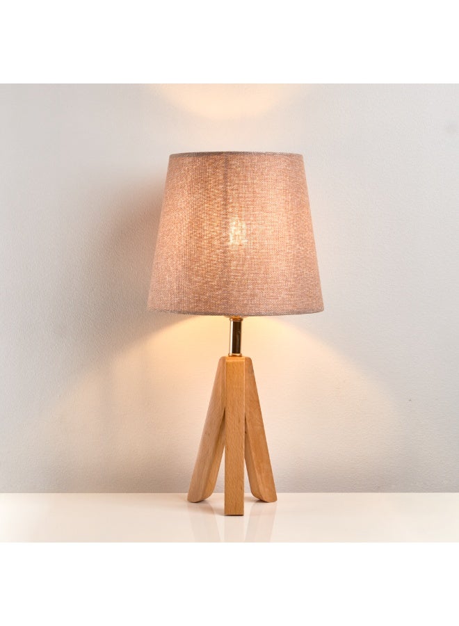 نجفة شوب أباجورة مكتب مودرن بقاعدة لون خشبي وشابوه كتان بيج | تصميم أنيق من نجفة شوب17*23*45 - Image 1