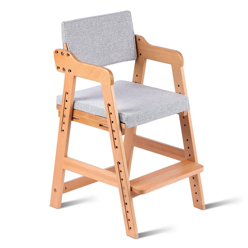 Ezebaby Wooden High Chair for Toddlers to Teens Adjustable Kids Learning Chair with Steps, Child Seats with Removable Cushion (Natural Color) - Image 1