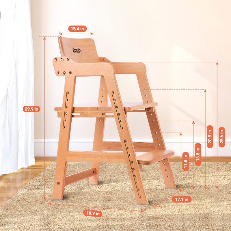 Ezebaby Wooden High Chair for Toddlers to Teens Adjustable Kids Learning Chair with Steps, Child Seats with Removable Cushion (Natural Color) - Image 4