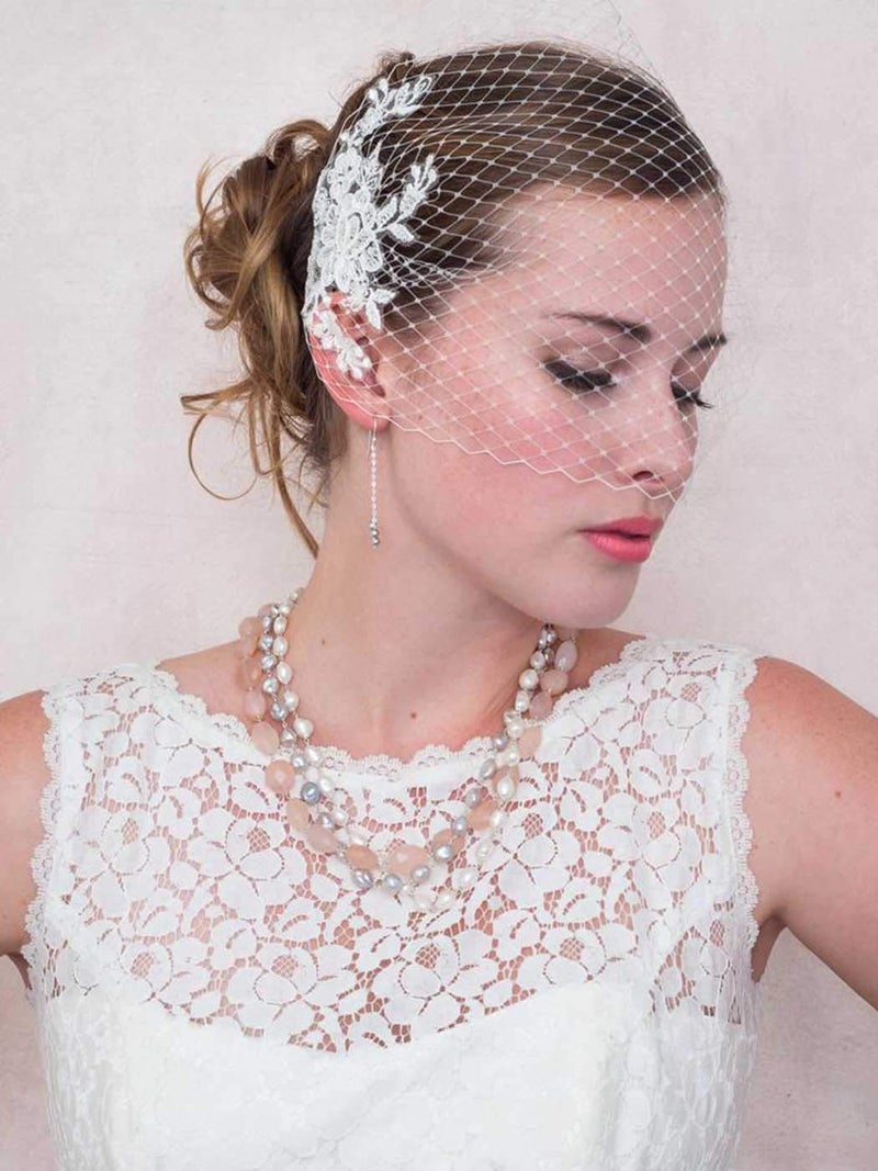 Unsutuo Birdcage Veils Bride Wedding Veil Lace Applique Bridal Veil for Women and Girls - Image 1