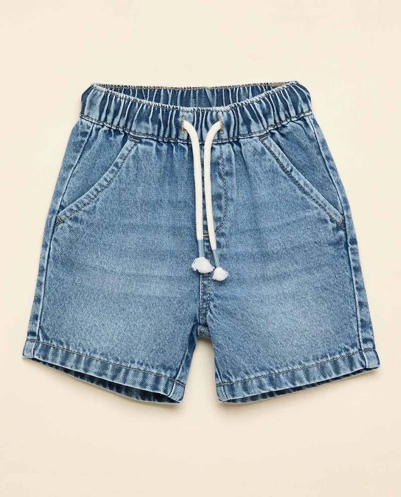 R&B Faded Denim Shorts with Drawstring Waist