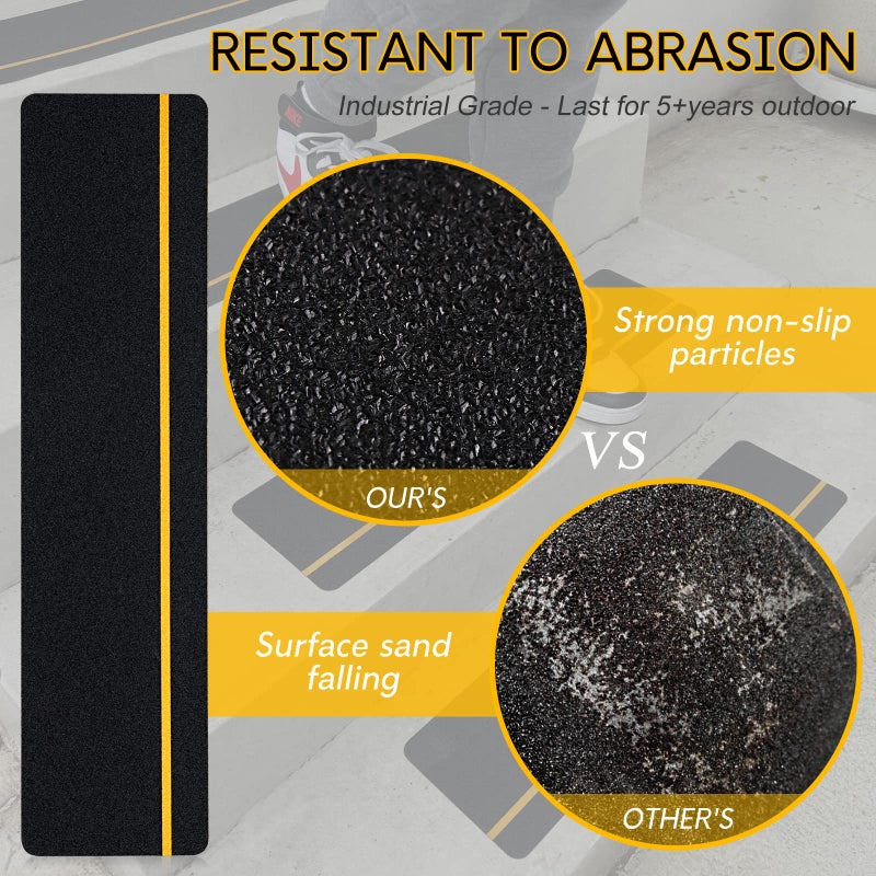 SX S&X Outdoor Stair Treads Non-Slip Safety Tape, 6â€ x 24â€, 5-Pack, Pre-Cut Anti Slip Tape with Reflective Stripe, Heavy Duty Traction Grip Tape for Wooden Steps, Concrete Stairs, Decks - Image 2