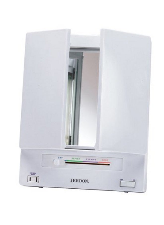 Jerdon - Trifold Twosided Makeup Mirror With Lightsvanity Mirror With 5X Magnification & Multiple Light Settingswhite Basemodel Jgl9W - Image 1
