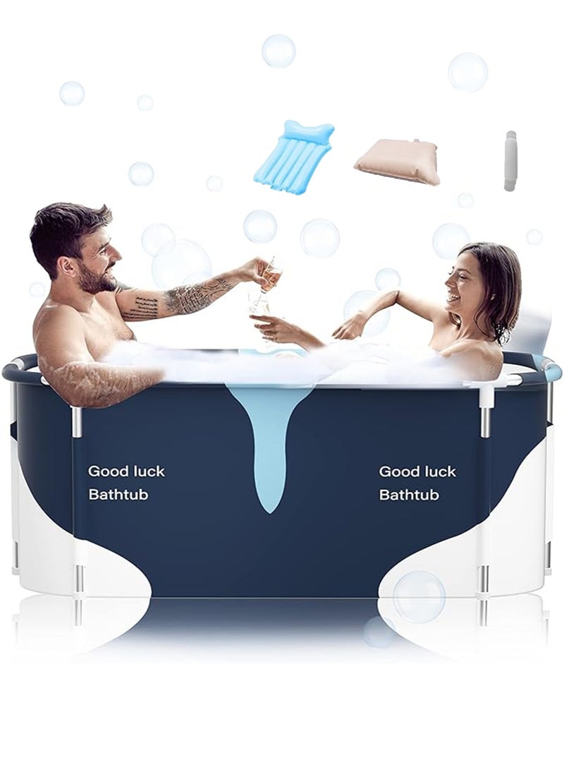 وين هولدر حوض استحمام قابل للطي ومحمول بحجم كبير 53 بوصة مع إطار معدني للبالغين، حوض سبا عائلي للنقع مع غطاء للحمامات الصغيرة، حوض متعدد الطبقات سميك مع غطاء (لون الميلك 53 بوصة مع إطار معدني) - Image 1