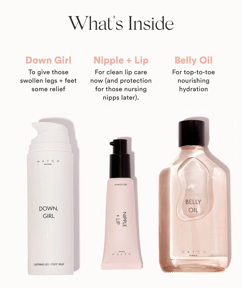 HATCH Mama Must Haves Kit - Belly Oil, Nipple + Lip Rescue Balm, and Down Girl Soothing Leg + Foot Relief - 3 Piece Set - Maternity Essentials - Image 4