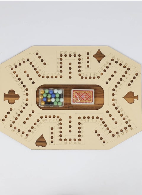 Jackaroo Royale Wooden Lightweight and Thin Numbered Game for 6 Players with 1 Deck of Cards and 24 Marbles, Fun and Exciting Family Board Game (55 x 40 cm)