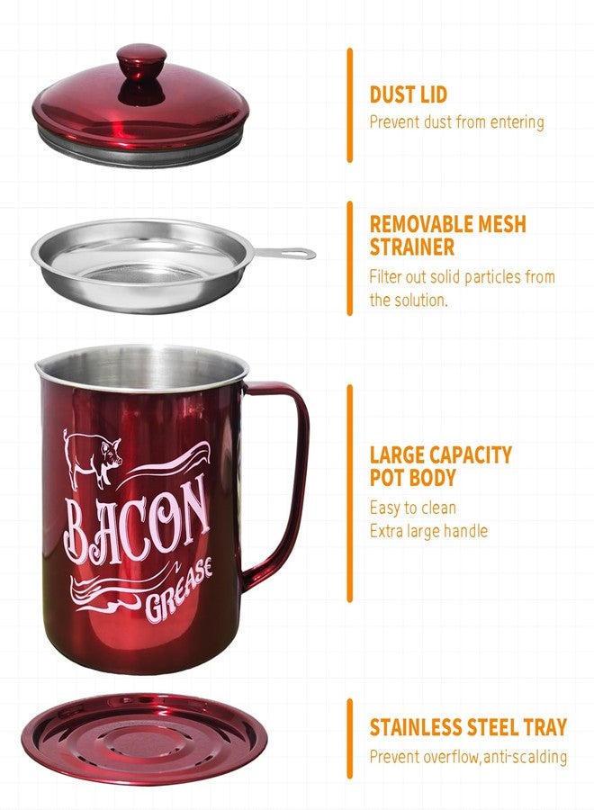 QMET 1.3L Bacon Grease Saver Container with Fine Mesh Strainer,Stainless Steel Oil Keeper Can for Bacon,46oz Large Rustic Farmhouse Fat Container, Keeper, Recipes, Dishwasher Safe, - Image 4