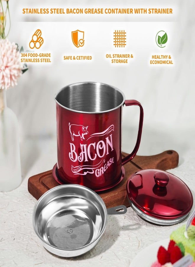 QMET 1.3L Bacon Grease Saver Container with Fine Mesh Strainer,Stainless Steel Oil Keeper Can for Bacon,46oz Large Rustic Farmhouse Fat Container, Keeper, Recipes, Dishwasher Safe, - Image 5