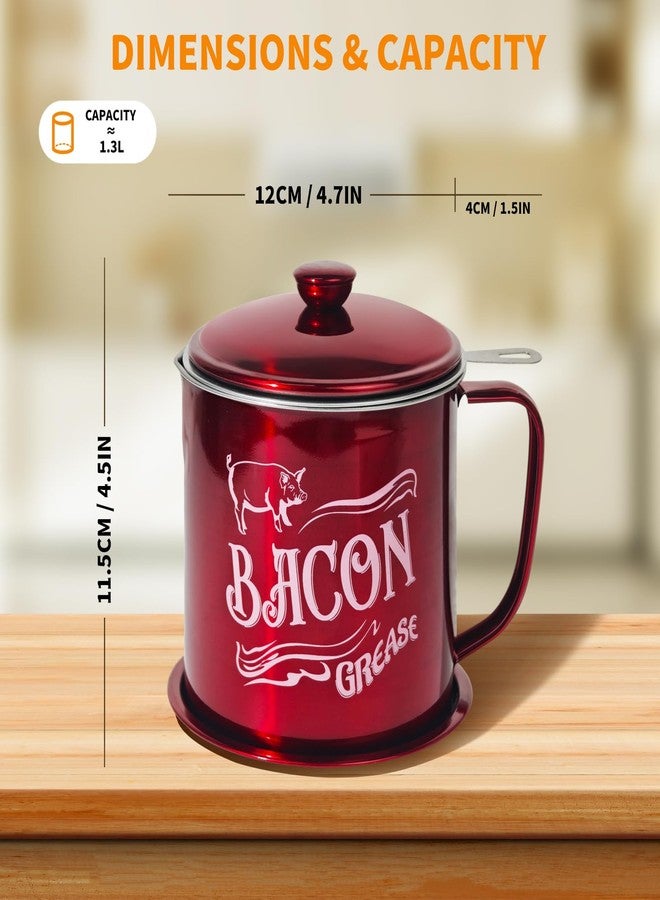 QMET 1.3L Bacon Grease Saver Container with Fine Mesh Strainer,Stainless Steel Oil Keeper Can for Bacon,46oz Large Rustic Farmhouse Fat Container, Keeper, Recipes, Dishwasher Safe, - Image 2
