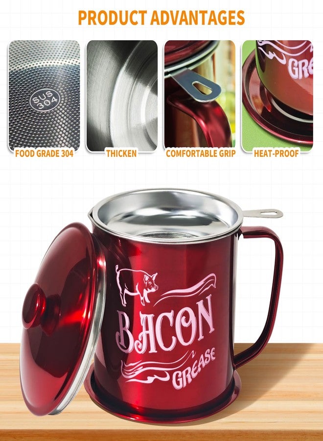 QMET 1.3L Bacon Grease Saver Container with Fine Mesh Strainer,Stainless Steel Oil Keeper Can for Bacon,46oz Large Rustic Farmhouse Fat Container, Keeper, Recipes, Dishwasher Safe, - Image 3