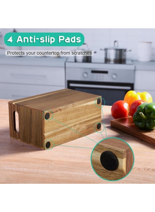Acacia Wood Utensil Holder, 3 Compartments with Handles, Rustic Cutlery Organizer Caddy - Image 3