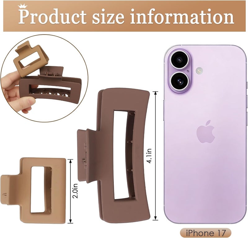 Mandydov Square Hair Claw Clips,Big and Small Non-slip Square Matte Hair Claw Clips,12 Pcs - Image 2