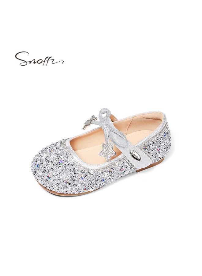 Snoffy Sinafei Star Shoes, Children's Crystal Shoes, Spring And Autumn Girls' Shiny Princess Shoes, Starry Silver, Size 27 - Image 2