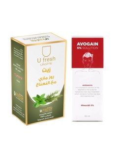 U fresh Avogen 5% Solution Spray for Men Clear 50ml + Rosemary Oil with Mint for Hair and Body 125ml 