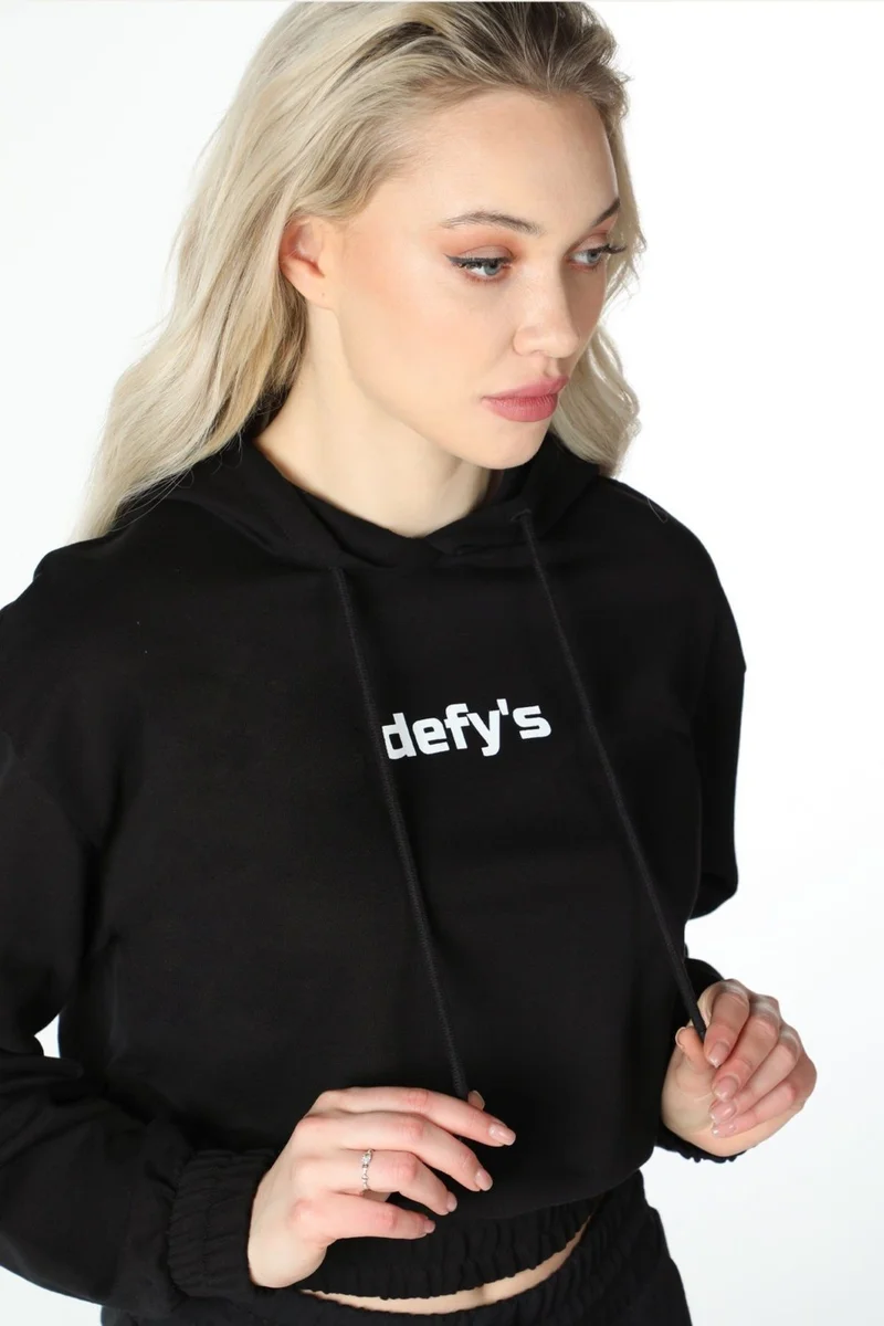 Defy's Women's Crop Hooded Sweatshirt Anthracite Melange