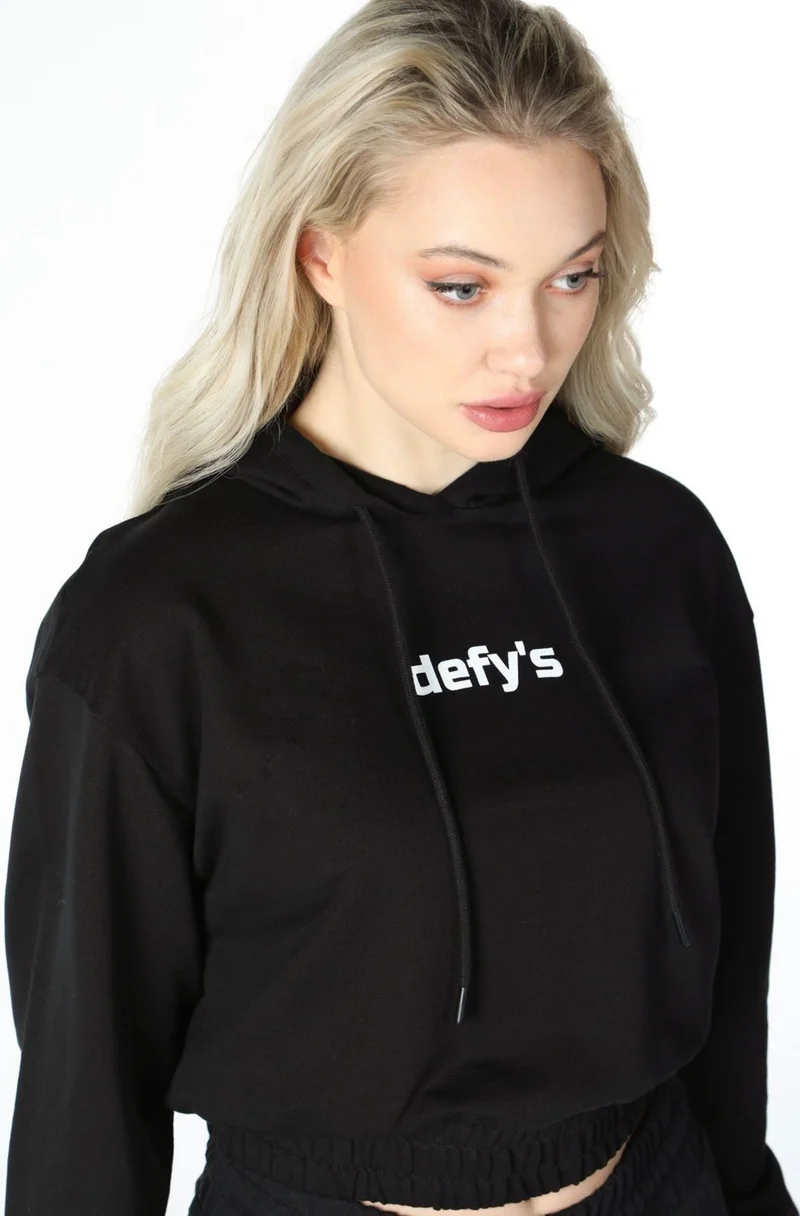 Defy's Women's Crop Hooded Sweatshirt Anthracite Melange