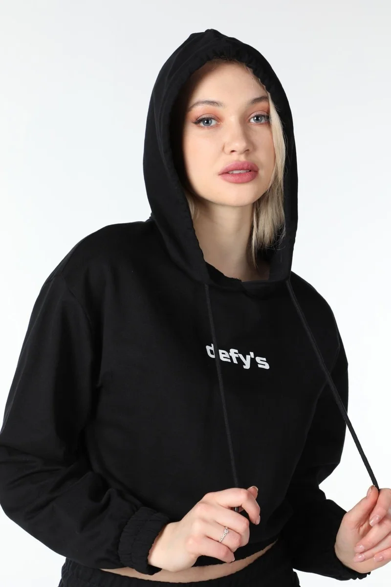 Defy's Women's Crop Hooded Sweatshirt Anthracite Melange