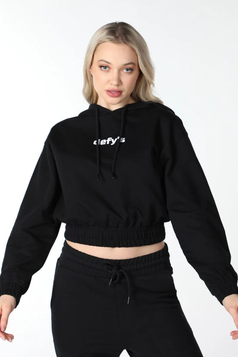 Defy's Women's Crop Hooded Sweatshirt Anthracite Melange
