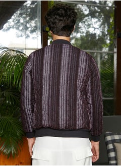 Campus Sutra Men's Charcoal Grey Striped Quilted Bomber Jacket  - Image 5