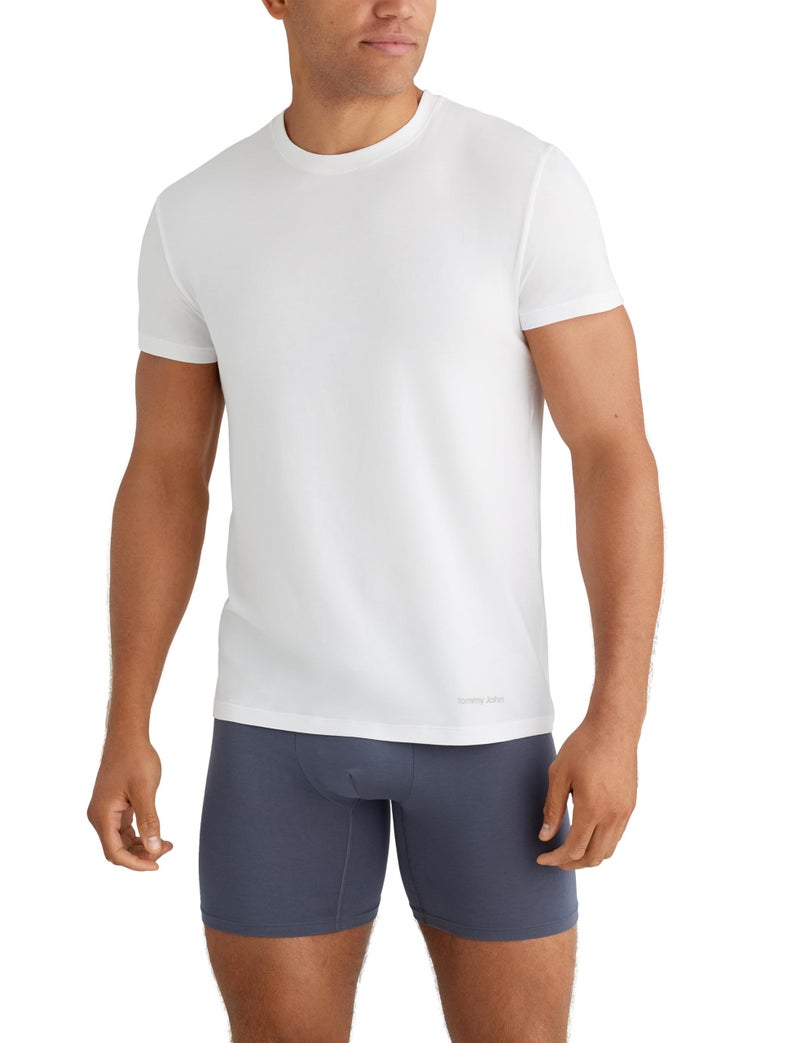 Tommy John Men's Essential Cool Cotton Crew Neck Undershirt -Modern Fit, 3-Pack, White, L - Image 2