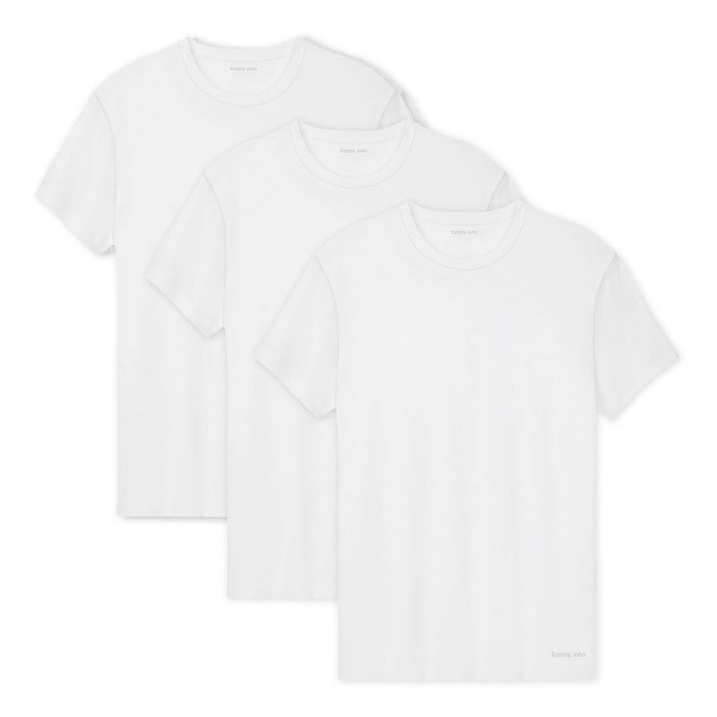 Tommy John Men's Essential Cool Cotton Crew Neck Undershirt -Modern Fit, 3-Pack, White, L - Image 4