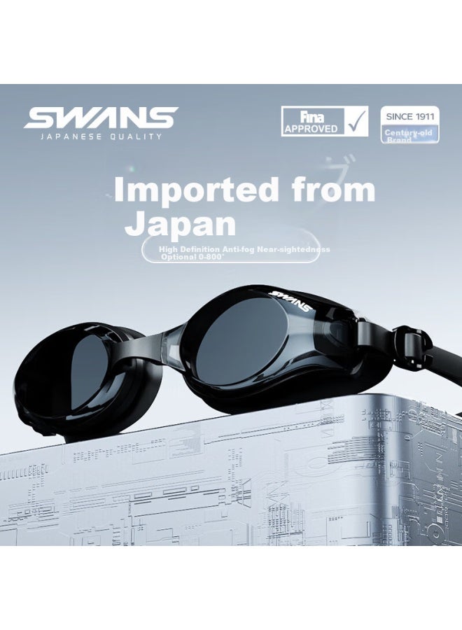 Swans Imported Waterproof Anti-fog High Definition Myopia Swimming Goggles Large Frame Adult Diving Professional Black 200° - Image 1